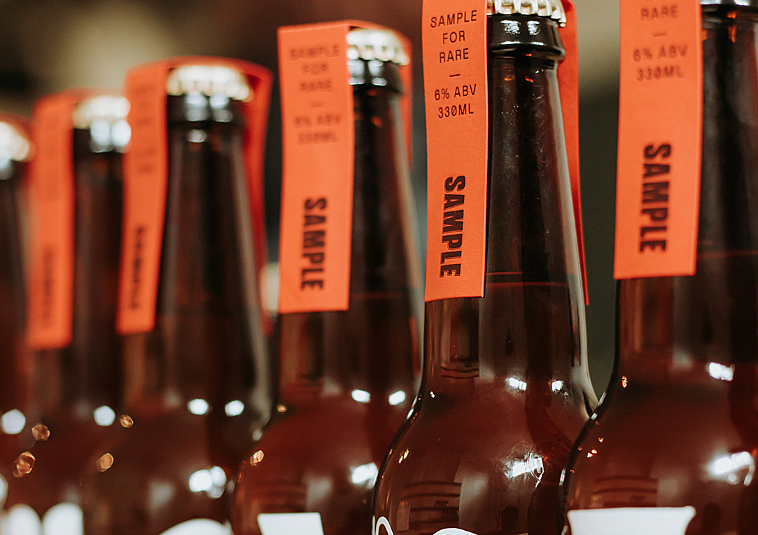 Specialty letterpress beer neck labels for Sample Brew on Colorplan 4