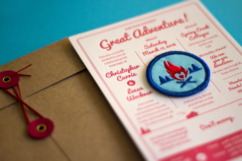 Unique letterpress invitations for Chris and Leesa on Crane Lettra 2