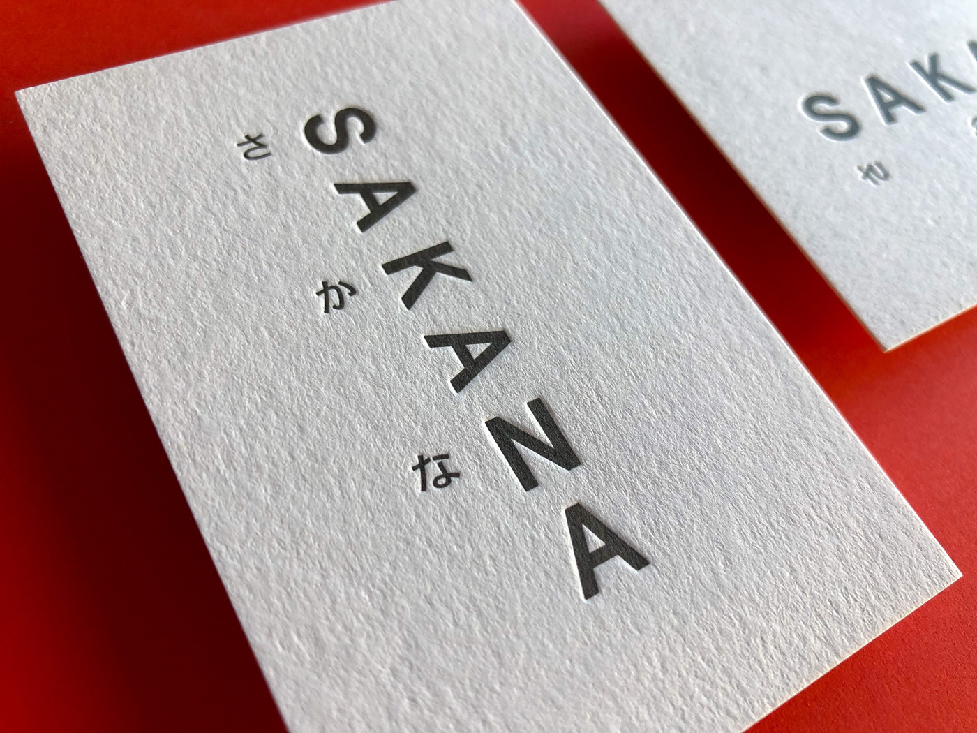 Letterpress business cards for Sakana on Wild 450gsm 1