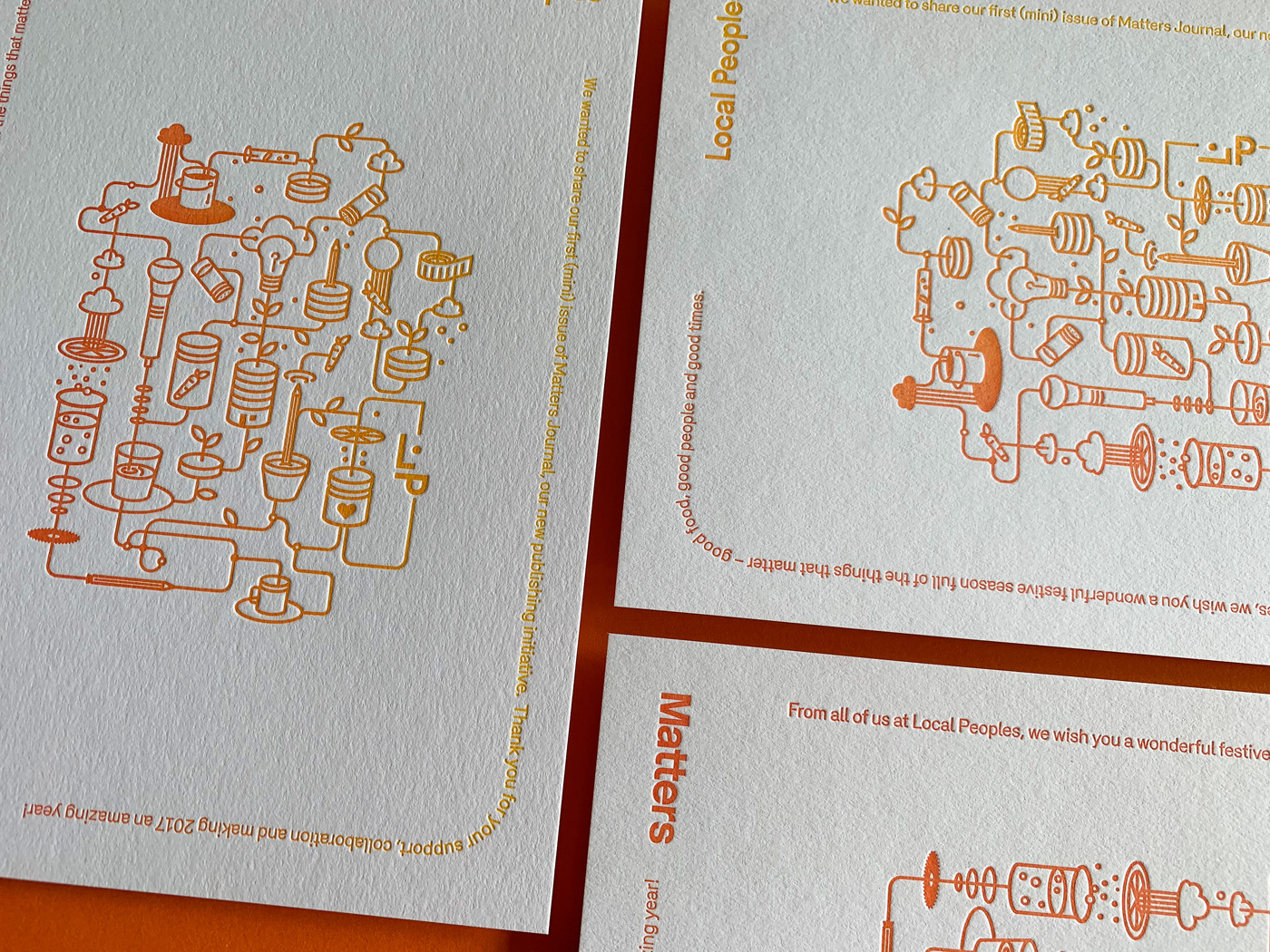 Letterpress printed Christmas cards for Local Peoples on Stephen Gesso White 1