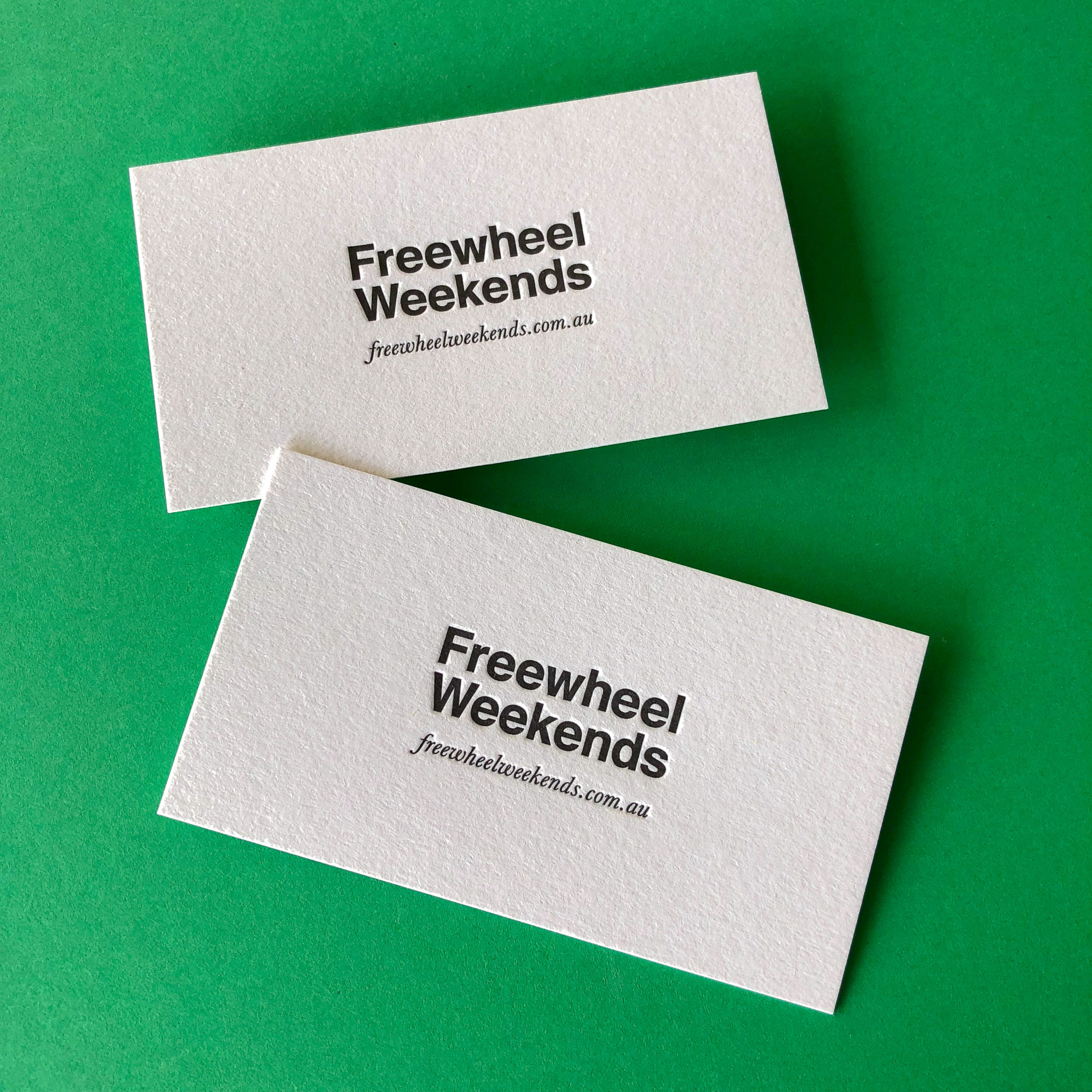 Letterpress standard business cards for Freewheel Weekends on Stephen 1