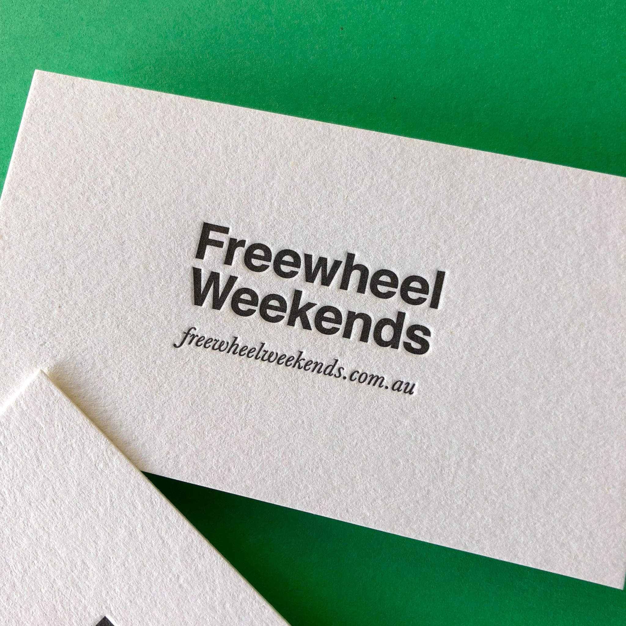 Letterpress standard business cards for Freewheel Weekends on Stephen 3