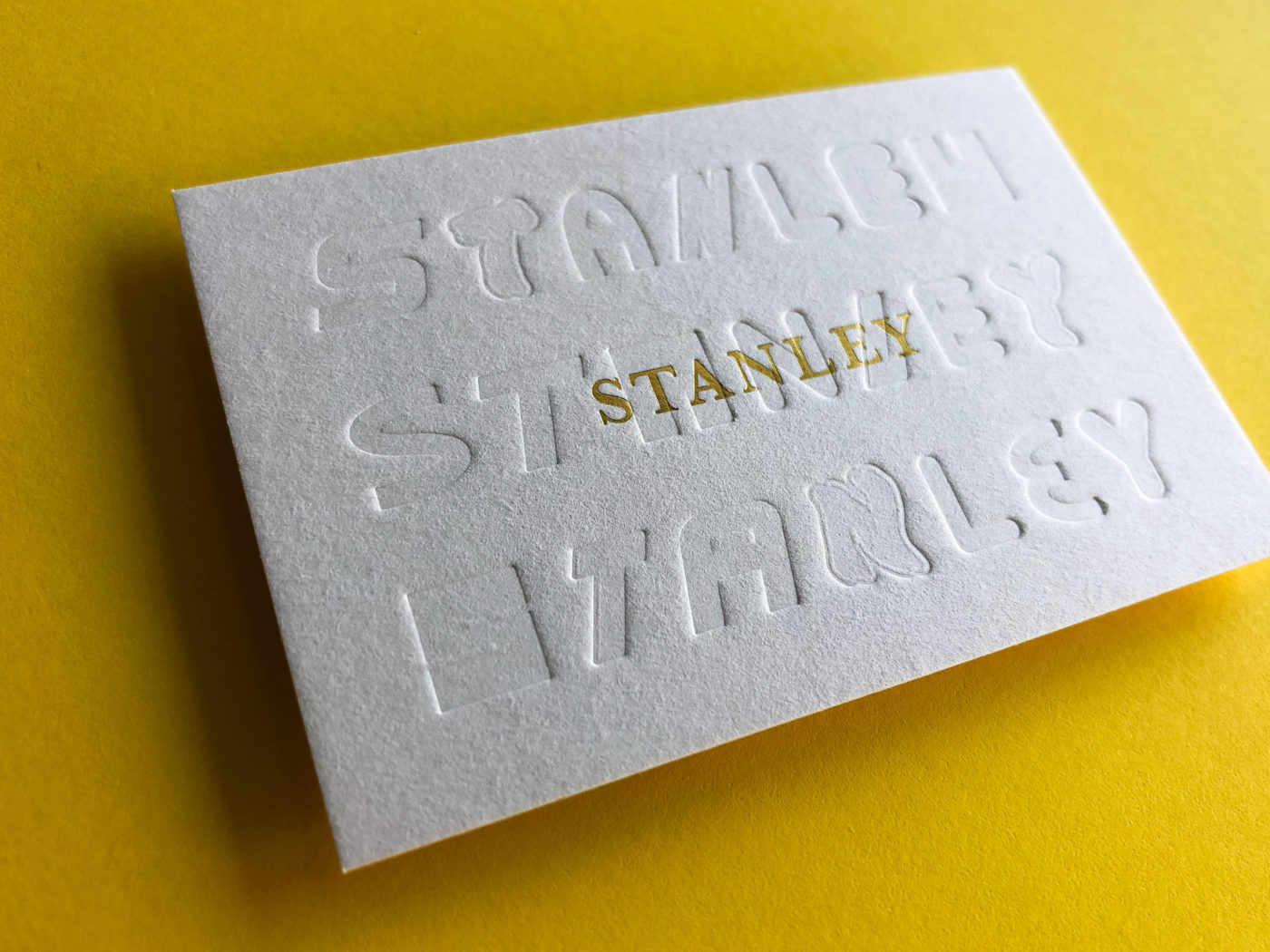 Gold Foil Letterpress Business Cards for Stanley on Beer Matt Board 1