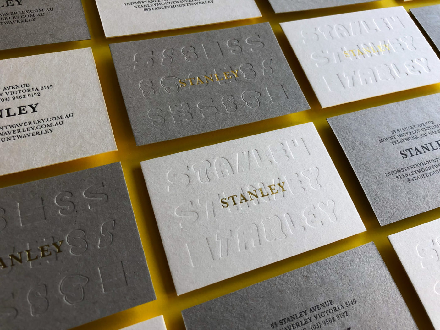 Gold Foil Letterpress Business Cards for Stanley on Boxboard 5